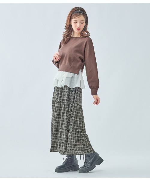 PEACH JOHN（ピーチジョン）の「フリルヘムコンビニットトップス（ニット/セーター・レディース・ブラウン/アイボリー/ブラック・ONE SIZE）」の22枚目の写真