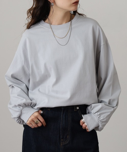 OMNES(オムネス)の「袖ボリューム長袖Tシャツ(Tシャツ/カットソー・レディース・グレー/ホワイト・FREE)」の1枚目の写真