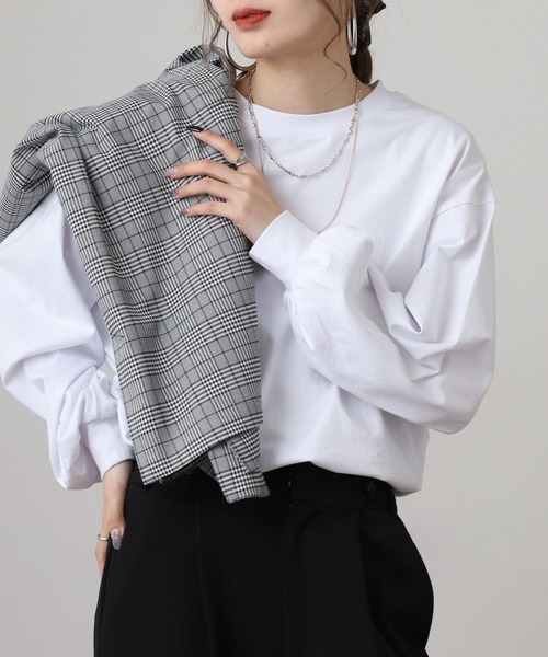 OMNES(オムネス)の「袖ボリューム長袖Tシャツ(Tシャツ/カットソー・レディース・グレー/ホワイト・FREE)」の2枚目の写真