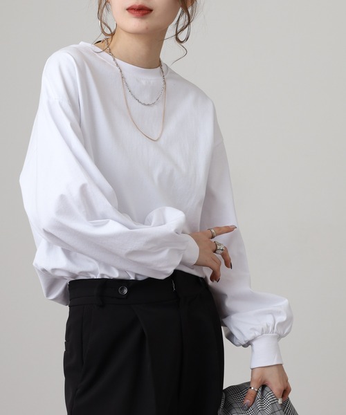 OMNES(オムネス)の「袖ボリューム長袖Tシャツ(Tシャツ/カットソー・レディース・グレー/ホワイト・FREE)」の3枚目の写真