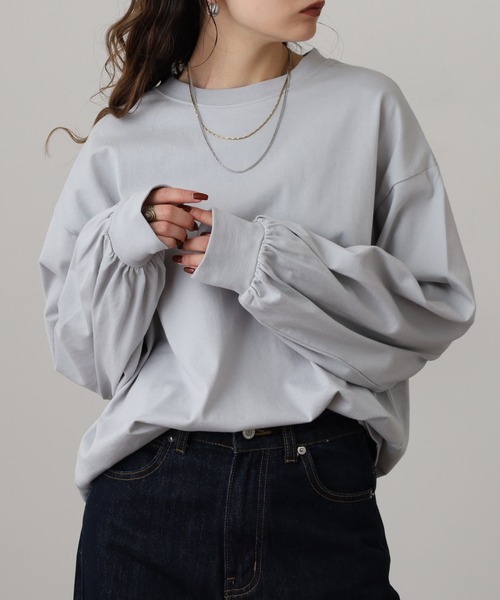 OMNES(オムネス)の「袖ボリューム長袖Tシャツ(Tシャツ/カットソー・レディース・グレー/ホワイト・FREE)」の8枚目の写真