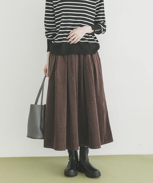 ITEMS URBANRESEARCH（アイテムズ アーバンリサーチ）の「Souplement Croduroy Skirt（スカート・レディース・ブラック/ホワイト系その他/ブラウン・FREE）」の3枚目の写真