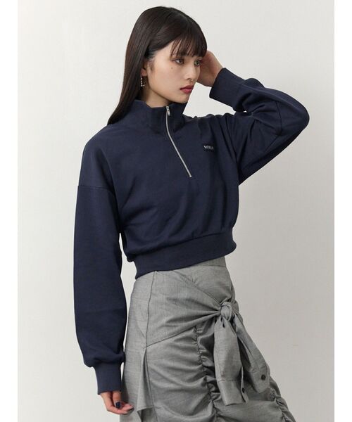MURUA（ムルーア）の「シャツレイヤードハーフジップスウェット（スウェット・レディース・グレー/ネイビー/ブラウン・FREE）」の6枚目の写真