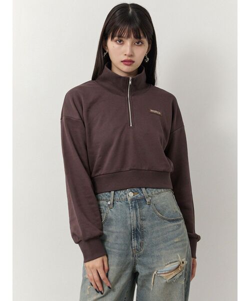 MURUA（ムルーア）の「シャツレイヤードハーフジップスウェット（スウェット・レディース・グレー/ネイビー/ブラウン・FREE）」の8枚目の写真