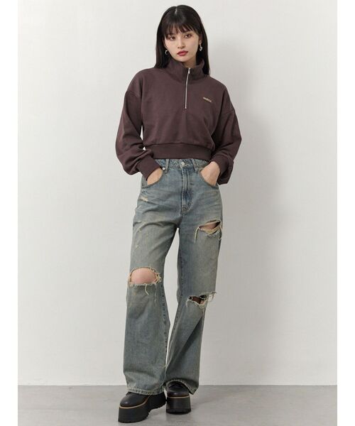 MURUA（ムルーア）の「シャツレイヤードハーフジップスウェット（スウェット・レディース・グレー/ネイビー/ブラウン・FREE）」の12枚目の写真