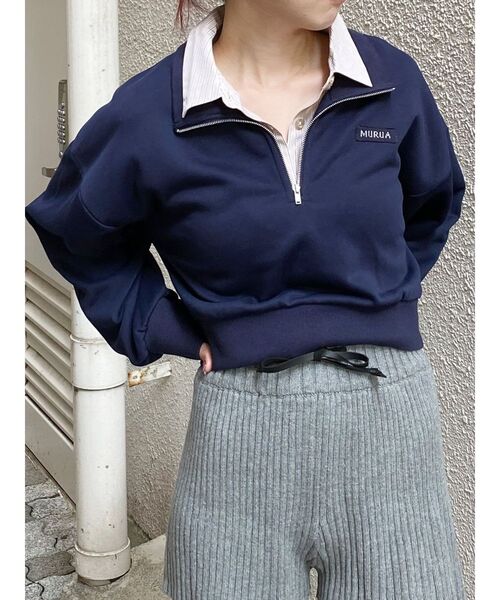 MURUA（ムルーア）の「シャツレイヤードハーフジップスウェット（スウェット・レディース・グレー/ネイビー/ブラウン・FREE）」の16枚目の写真