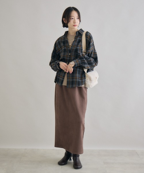 Paradise Picnic（パラダイスピクニック）の「ポケ付起毛チェックビッグシャツ（シャツ/ブラウス・レディース・ブルー/チャコールグレー/キャメル・FREE）」の21枚目の写真