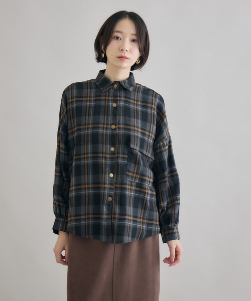 Paradise Picnic（パラダイスピクニック）の「ポケ付起毛チェックビッグシャツ（シャツ/ブラウス・レディース・ブルー/チャコールグレー/キャメル・FREE）」の14枚目の写真