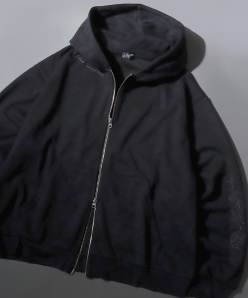 SITRY(シトリー)の「Trival Logo & Rose Design Hoodie/トライバルロゴ フラワー刺繍 オーバーサイズ ダブルジップ フルジップパーカー フーディー パーカー スウェット レディース メンズ(パーカー・メンズ・ブラウン/ブラック/ワイン/ブラウン系その他/レッド系その他/ブラック系その他・L/M)」の2枚目の写真