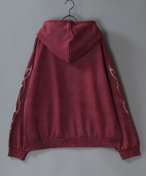 SITRY(シトリー)の「Trival Logo & Rose Design Hoodie/トライバルロゴ フラワー刺繍 オーバーサイズ ダブルジップ フルジップパーカー フーディー パーカー スウェット レディース メンズ(パーカー・メンズ・ブラウン/ブラック/ワイン/ブラウン系その他・L/M)」の10枚目の写真