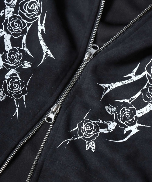 SITRY(シトリー)の「Trival Logo & Rose Design Hoodie/トライバルロゴ フラワー刺繍 オーバーサイズ ダブルジップ フルジップパーカー フーディー パーカー スウェット レディース メンズ(パーカー・メンズ・ブラウン/ブラック/ワイン/ブラウン系その他・L/M)」の15枚目の写真