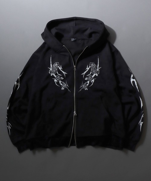 SITRY(シトリー)の「Trival Logo & Rose Design Hoodie/トライバルロゴ フラワー刺繍 オーバーサイズ ダブルジップ フルジップパーカー フーディー パーカー スウェット レディース メンズ(パーカー・メンズ・ブラウン/ブラック/ワイン/ブラウン系その他・L/M)」の21枚目の写真