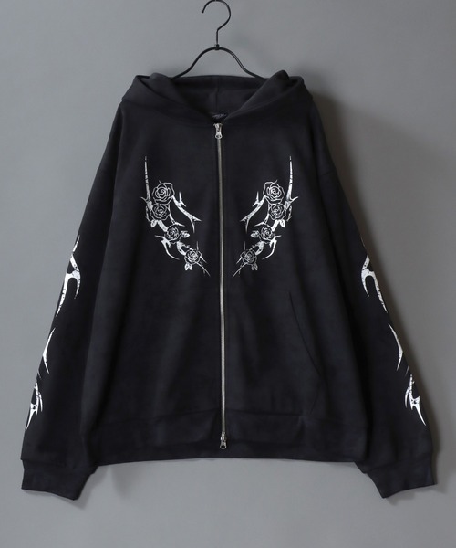 SITRY(シトリー)の「Trival Logo & Rose Design Hoodie/トライバルロゴ フラワー刺繍 オーバーサイズ ダブルジップ フルジップパーカー フーディー パーカー スウェット レディース メンズ(パーカー・メンズ・ブラウン/ブラック/ワイン/ブラウン系その他・L/M)」の5枚目の写真