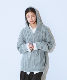 JEANASIS | 3.5Gキーネックニットフーディー/618153(パーカー)