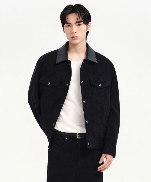 シンセティックスエードトラッカージャケット[ブラック]（ライダース