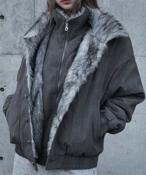 KsG(ケーエスジー)の「ダブルカラーファージャケット(テーラードジャケット・レディース・ブラック/グレー・LARGE/X-LARGE/MEDIUM/SMALL)」の15枚目の写真