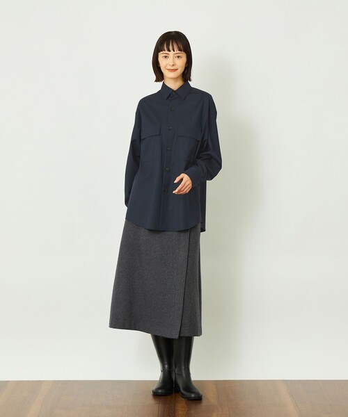 MACKINTOSH PHILOSOPHY（ﾏｯｷﾝﾄｯｼｭ ﾌｨﾛｿﾌｨｰ）の「GREY LABEL ウールフラノラップスカート（スカート・レディース・チャコールグレー/カーキ・1/2）」の3枚目の写真