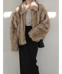 ステンカラーファーコート　0 セール】ゴールドボタンノーカラーファーコート（ノーカラーコート