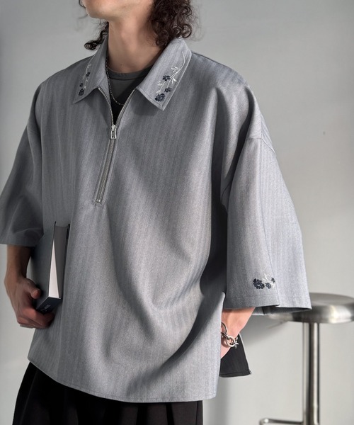 Classical Origin(クラシカルオリジン)の「「高見え確定。」刺繍デザインジップシャツ/Embroidered Design Zip Shirt(シャツ/ブラウス・メンズ・ブラック/グレー・LARGE/SMALL/MEDIUM)」の13枚目の写真