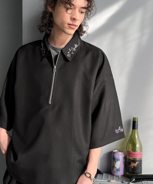 Classical Origin(クラシカルオリジン)の「「高見え確定。」刺繍デザインジップシャツ/Embroidered Design Zip Shirt(シャツ/ブラウス・メンズ・ブラック/グレー・LARGE/SMALL/MEDIUM)」の3枚目の写真