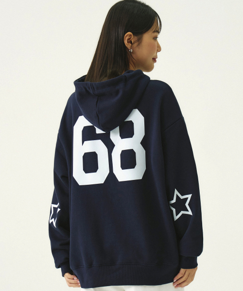 GRAVER（グレーバー）の「[UNISEX]エルボー68 STAR フードパーカー_ネイビー（パーカー・レディース・ホワイト・SMALL/MEDIUM/LARGE/X-LARGE）」の2枚目の写真