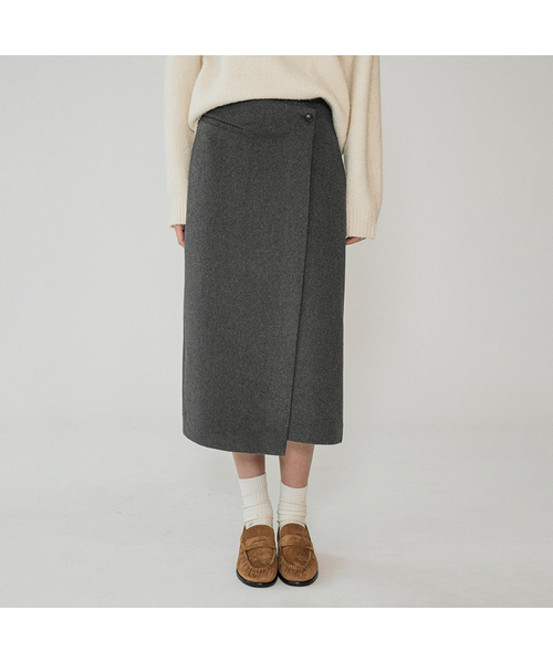 VANONE ATELIER(バノンアトリエ)の「P3276 ウールブレンドラップスカート_チャコール(スカート・レディース・チャコール・SMALL/MEDIUM)」の1枚目の写真