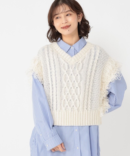 セール】3ゲージフリンジニットベスト（ベスト）｜studio CLIP