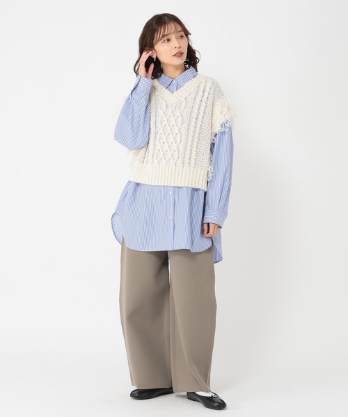 studio CLIP(スタディオクリップ)の「3ゲージフリンジニットベスト(ベスト・レディース・オフホワイト/ブラック・FREE)」の7枚目の写真