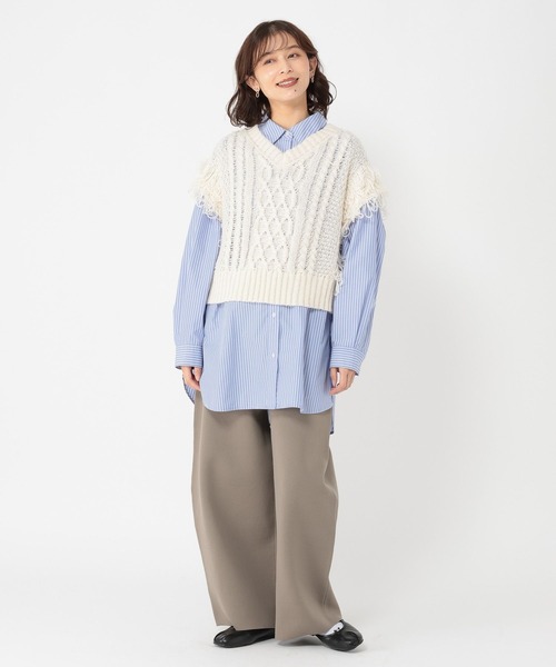 studio CLIP(スタディオクリップ)の「3ゲージフリンジニットベスト(ベスト・レディース・オフホワイト/ブラック・FREE)」の8枚目の写真