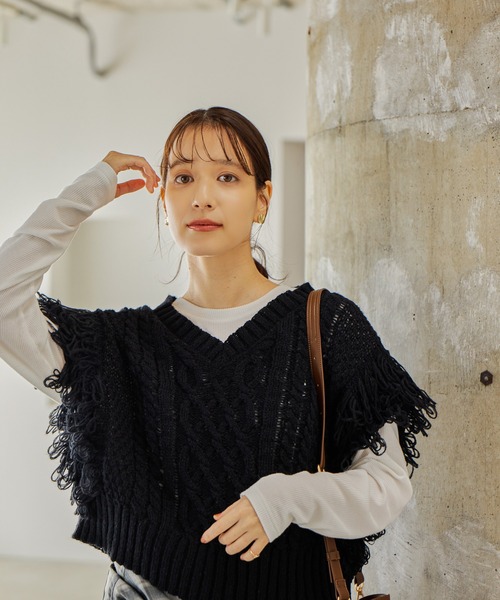 セール】3ゲージフリンジニットベスト（ベスト）｜studio CLIP