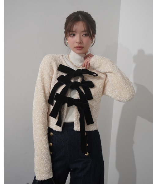andmary クロエリボンニットトップス andmary ribbon crochet knit set up