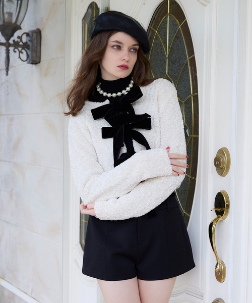 EIMY ISTOIRE（エイミーイストワール）の「フロントリボンニットトップス（ニット/セーター・レディース・ピンク/アイボリー/ブラック・F）」の17枚目の写真