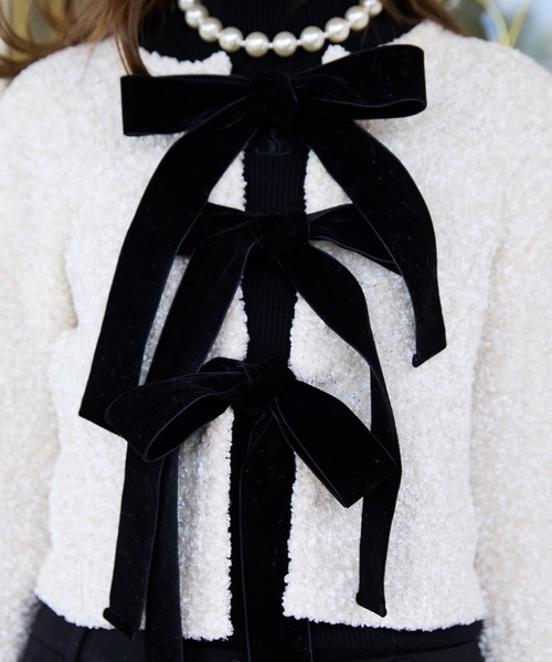 EIMY ISTOIRE（エイミーイストワール）の「フロントリボンニットトップス（ニット/セーター・レディース・ピンク/アイボリー/ブラック・F）」の9枚目の写真