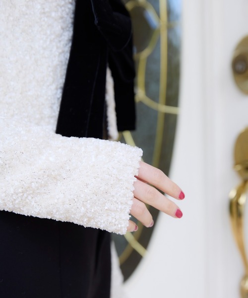 EIMY ISTOIRE（エイミーイストワール）の「フロントリボンニットトップス（ニット/セーター・レディース・ピンク/アイボリー/ブラック・F）」の10枚目の写真