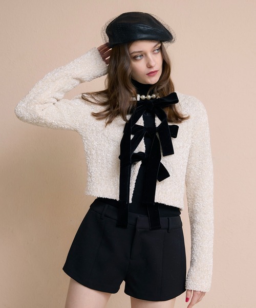 EIMY ISTOIRE（エイミーイストワール）の「フロントリボンニットトップス（ニット/セーター・レディース・ピンク/アイボリー/ブラック・F）」の13枚目の写真