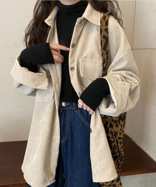 SallyLunn（サリーラン）の「ダブルポケットコーデュロイシャツ（シャツ/ブラウス・レディース・ピンク/ブラウン/ベージュ・LARGE/MEDIUM）」の2枚目の写真