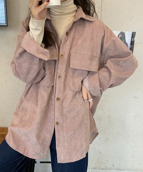 SallyLunn（サリーラン）の「ダブルポケットコーデュロイシャツ（シャツ/ブラウス・レディース・ピンク/ブラウン/ベージュ・LARGE/MEDIUM）」の3枚目の写真