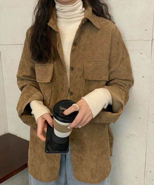 SallyLunn（サリーラン）の「ダブルポケットコーデュロイシャツ（シャツ/ブラウス・レディース・ピンク/ブラウン/ベージュ・LARGE/MEDIUM）」の5枚目の写真