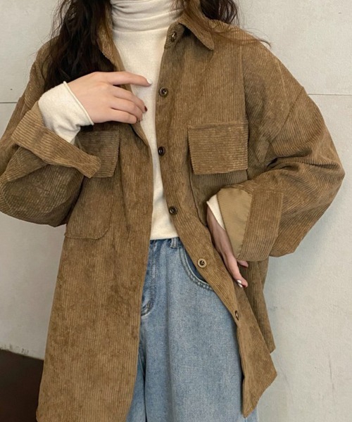 SallyLunn（サリーラン）の「ダブルポケットコーデュロイシャツ（シャツ/ブラウス・レディース・ピンク/ブラウン/ベージュ・LARGE/MEDIUM）」の6枚目の写真