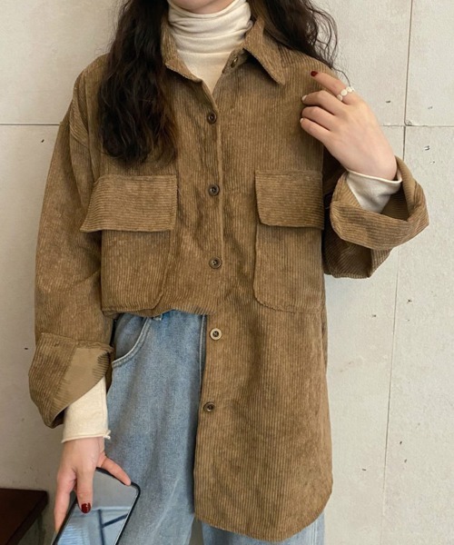 SallyLunn（サリーラン）の「ダブルポケットコーデュロイシャツ（シャツ/ブラウス・レディース・ピンク/ブラウン/ベージュ・LARGE/MEDIUM）」の7枚目の写真