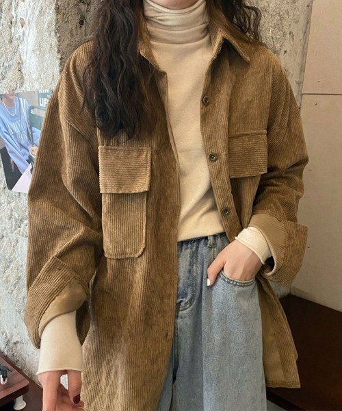 SallyLunn（サリーラン）の「ダブルポケットコーデュロイシャツ（シャツ/ブラウス・レディース・ピンク/ブラウン/ベージュ・LARGE/MEDIUM）」の8枚目の写真