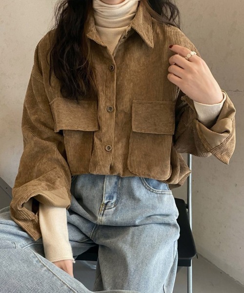 SallyLunn（サリーラン）の「ダブルポケットコーデュロイシャツ（シャツ/ブラウス・レディース・ピンク/ブラウン/ベージュ・LARGE/MEDIUM）」の9枚目の写真