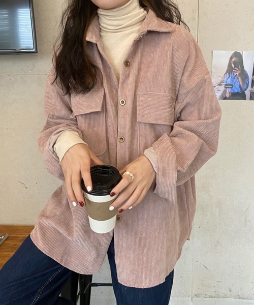 SallyLunn（サリーラン）の「ダブルポケットコーデュロイシャツ（シャツ/ブラウス・レディース・ピンク/ブラウン/ベージュ・LARGE/MEDIUM）」の4枚目の写真