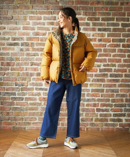 Jocomomola(ホコモモラ)の「【リバーシブル】Flor Alta ショートダウンジャケット(ダウンジャケット/コート・レディース・グリーン/マスタード/ネイビー・40)」の4枚目の写真
