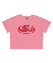 オーバルシシロゴプリントクロップ半袖Tシャツピンク