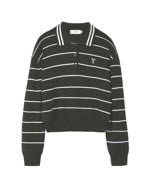 YALE(イェール)の「ウィメンズ Yロゴストライプポロニット_チャコール(ニット/セーター・レディース・その他・SMALL/MEDIUM)」の2枚目の写真