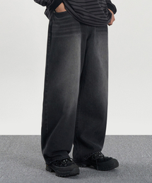 ディープウォッシングワイドデニムパンツ (WASHED BLACK)