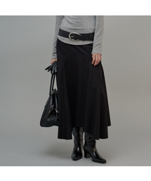 Wool Draping Long Skirt Black