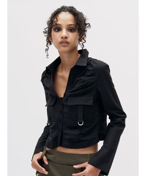 SETSETSET(セットセットセット)の「SHIRRING CARGO SHIRT BLACK(シャツ/ブラウス・レディース・その他・MEDIUM/SMALL)」の1枚目の写真