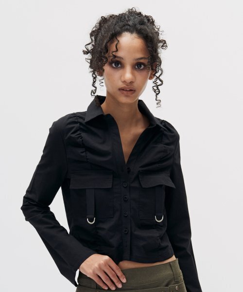 SETSETSET(セットセットセット)の「SHIRRING CARGO SHIRT BLACK(シャツ/ブラウス・レディース・その他・MEDIUM/SMALL)」の2枚目の写真